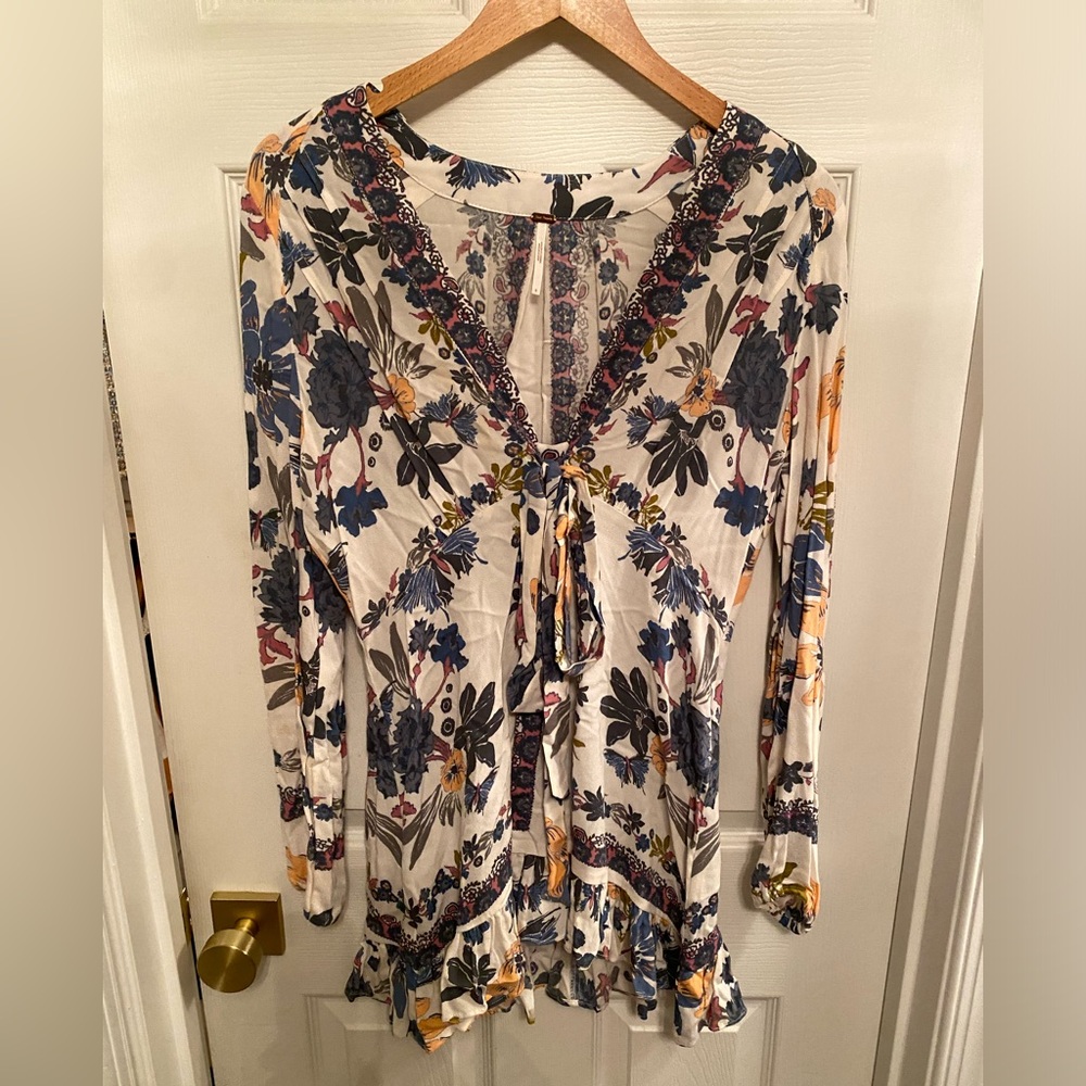 Free People Violet Hill Babydoll Boho Blouse Top - Sz 8 - Picture 4 of 12